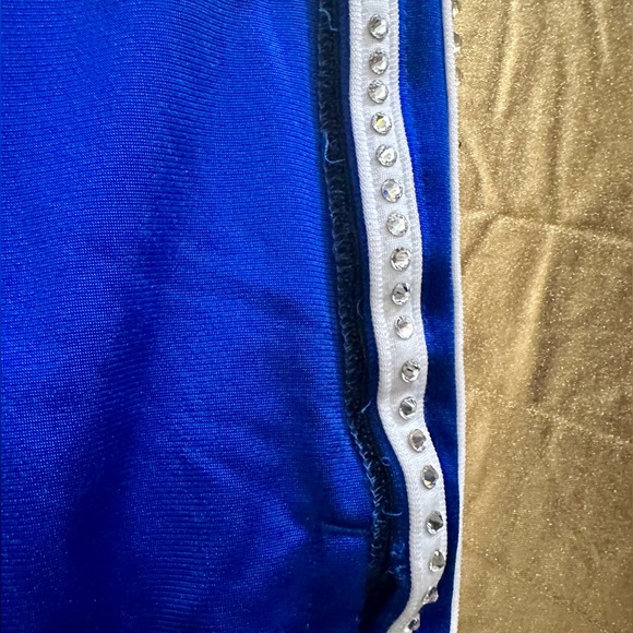 Custom Bejeweled Adidas track pants with Velcro sides and zipper ankle- blue - Picture 5 of 5